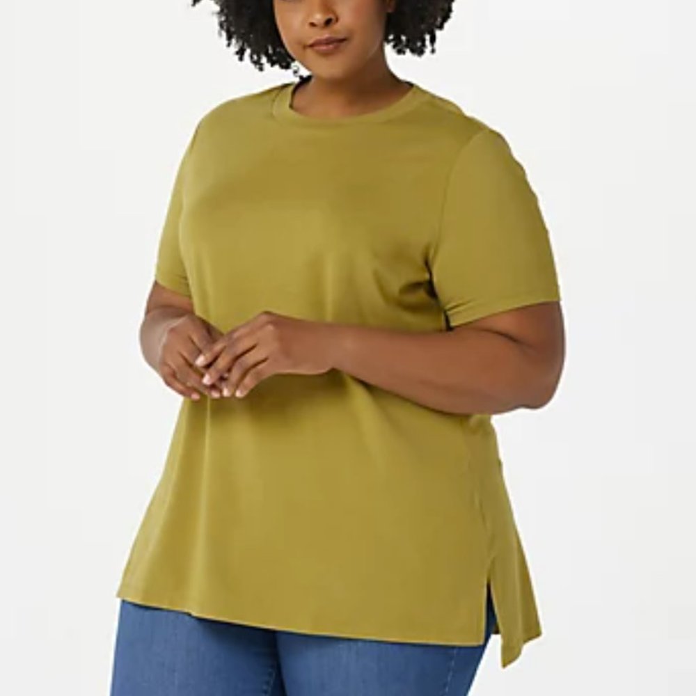 Isaac Mizrahi Live! Crew-Neck Hi-Low Hem Knit Top  14216